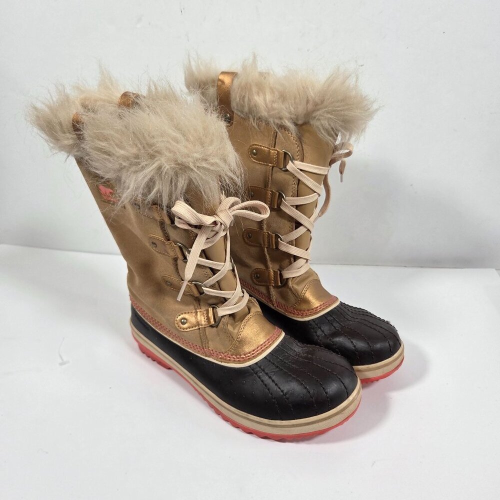 SOREL Women Joan of Arctic Tan Leather/Suede Fur Lined Waterproof Boots Size 7